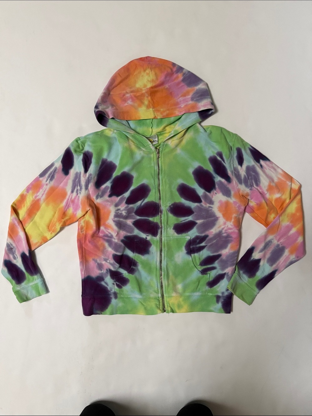 Lemon Kids Tie-Dye Zip Hoodie in Green, Purple, Orange, Pink